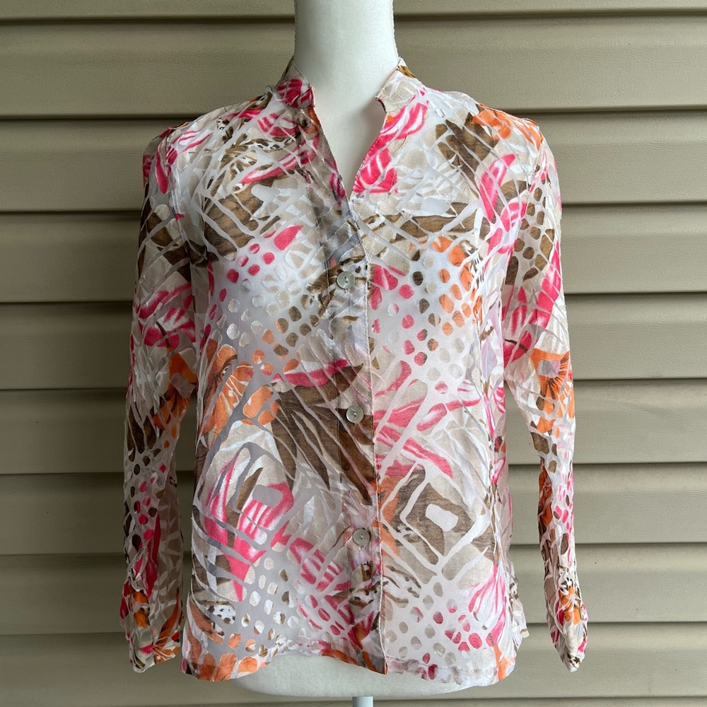 •Hearts of Palm• Sheer Button Down Blouse/Jacket - Size 10P